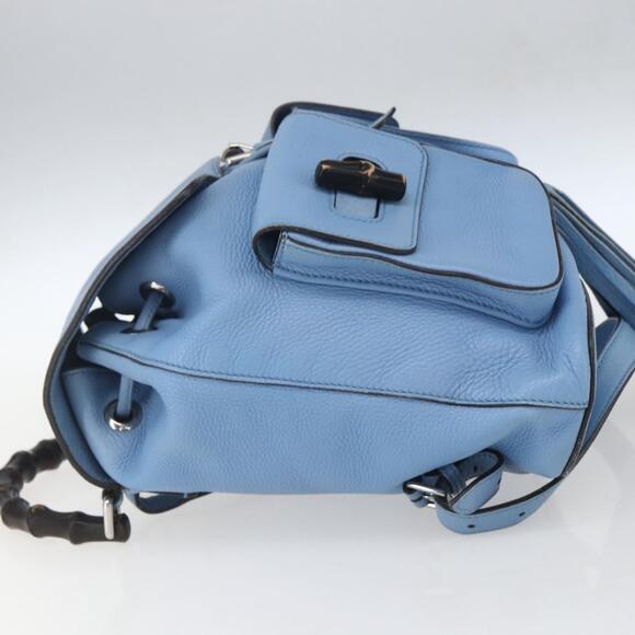 GUCCI Bamboo Backpack Leather Light Blue Silver 370833 Auth BA9273V main image 11
